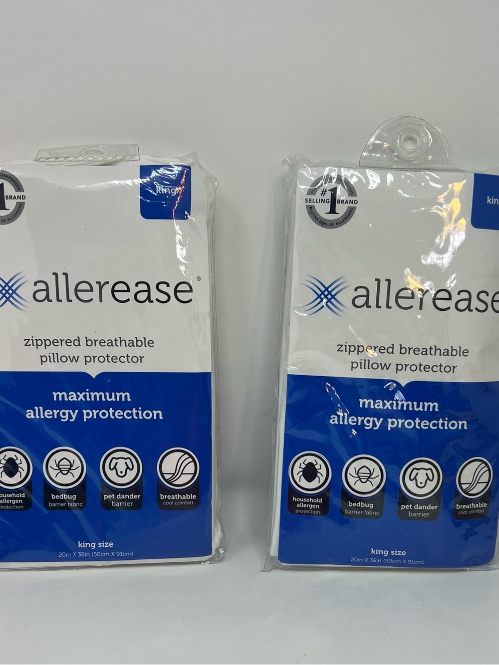 AllerEase King Pillow Protectors Zippered Allergy Moisture Wicking New 3 Pack